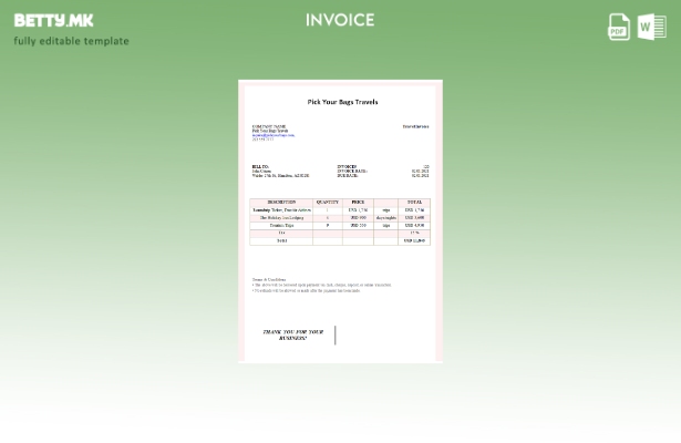 Модерен стил на САД шаблон за фактура за патувања „Избери ги торбите“.